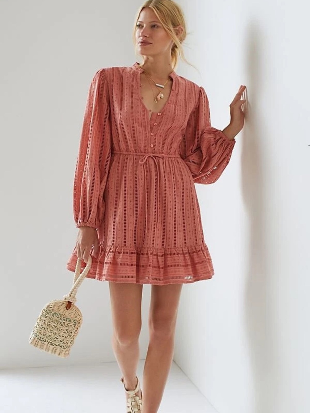 Anthropologie Forever That Girl Long Sleeve Eyelet Dress